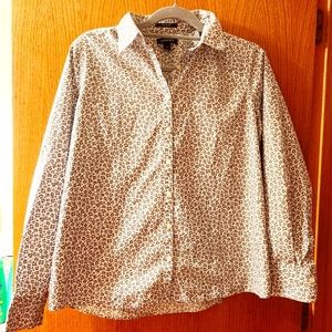 Land's End sz 14 Animal Print Button Down No Iron Blouse